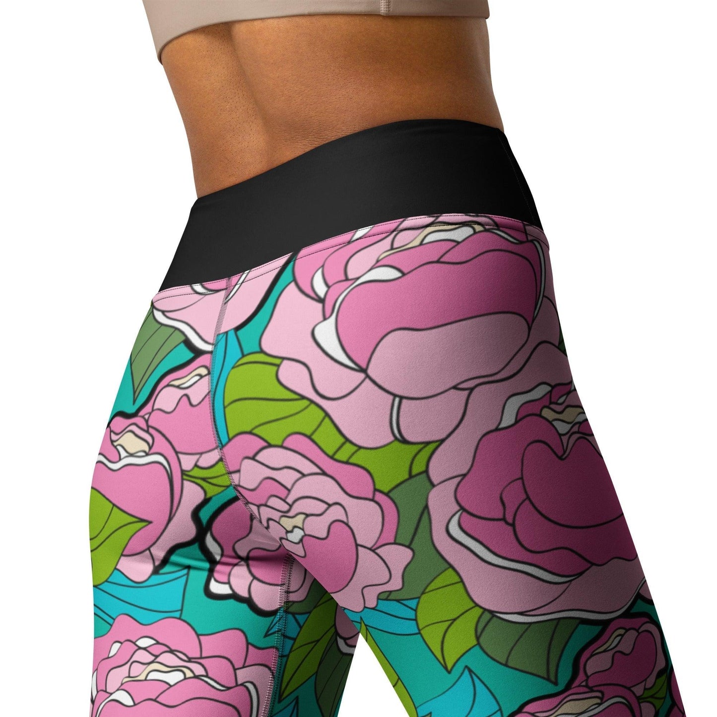 Yoga Leggings -2- BE MY ONLY pink turquoise - Bold Pink Peonies Print