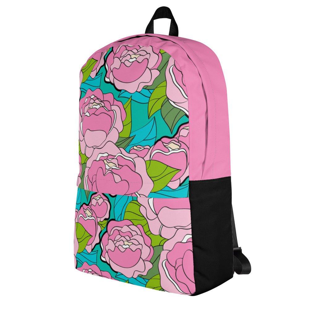 Backpack - BE MY ONLY pink turquoise - Bold Pink Peonies Print