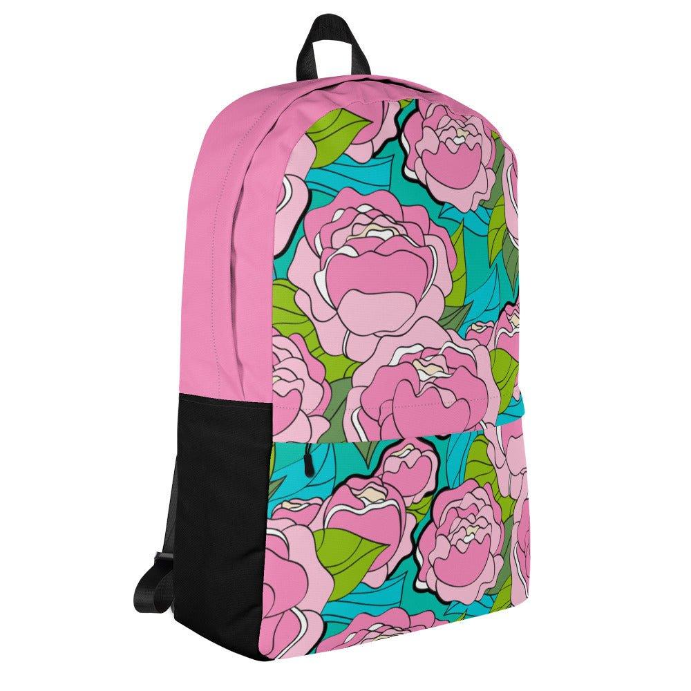 Backpack - BE MY ONLY pink turquoise - Bold Pink Peonies Print