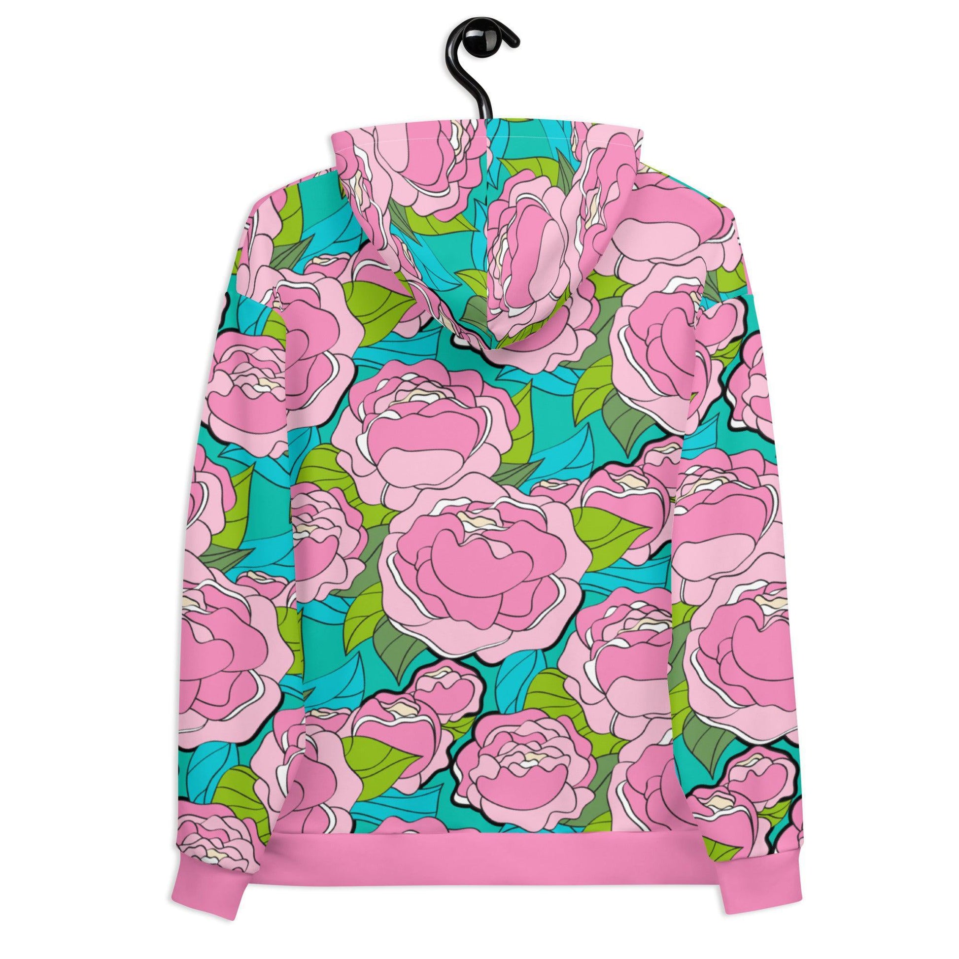 Hoodie - BE MY ONLY pink turquoise - Bold Pink Peonies Print