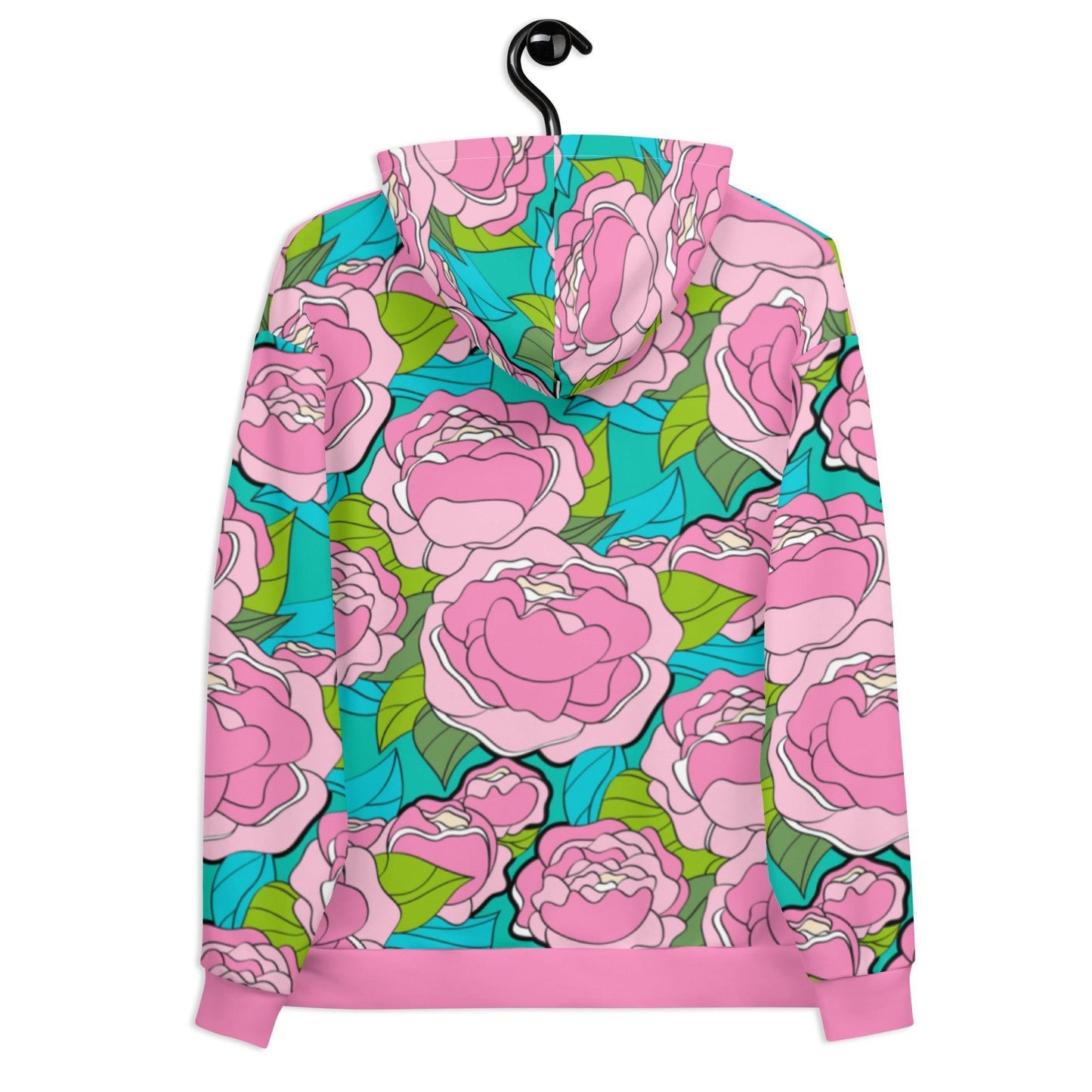 Hoodie - BE MY ONLY pink turquoise - Bold Pink Peonies Print