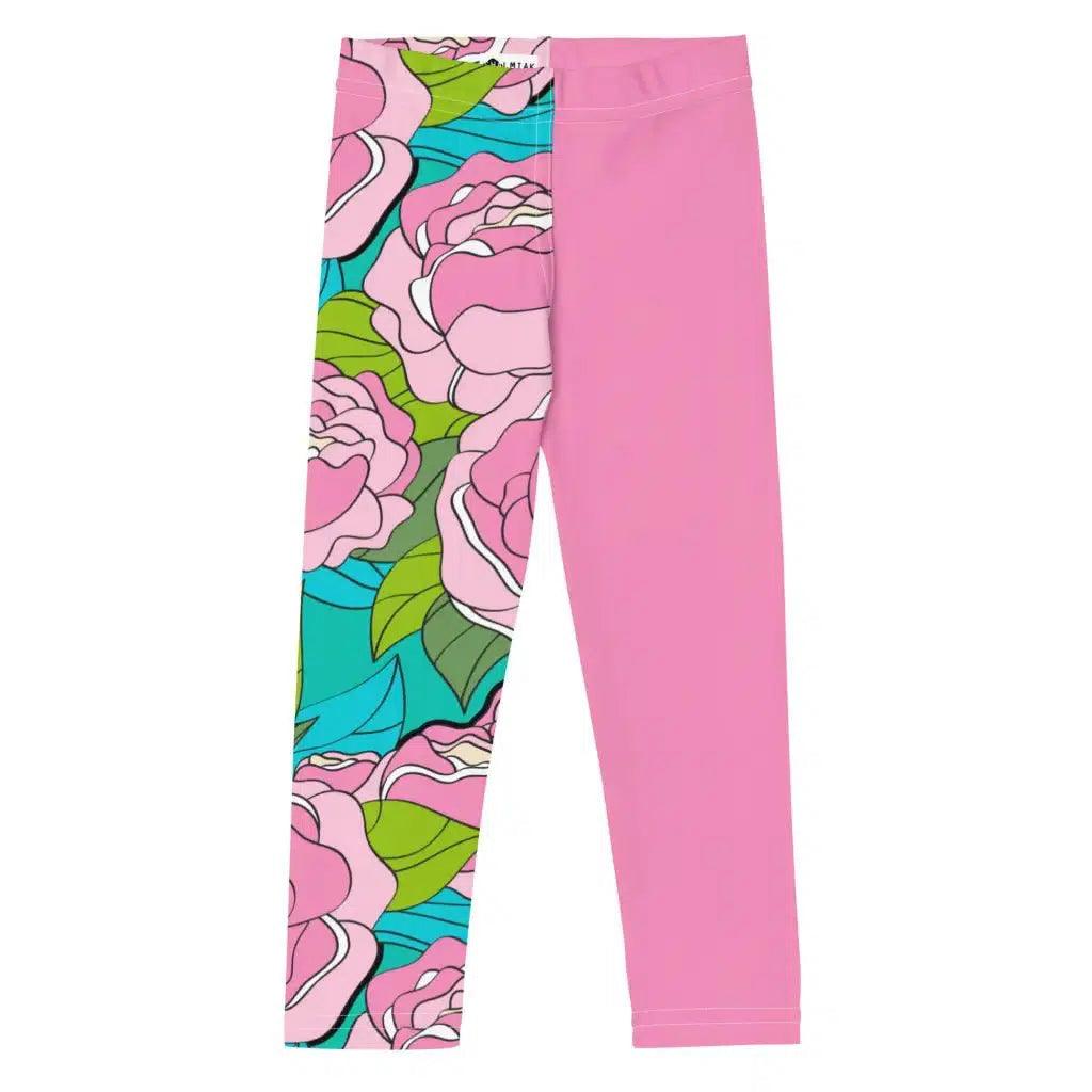 Kids' Leggings - BE MY ONLY pink turquoise - Bold Pink Peonies Print