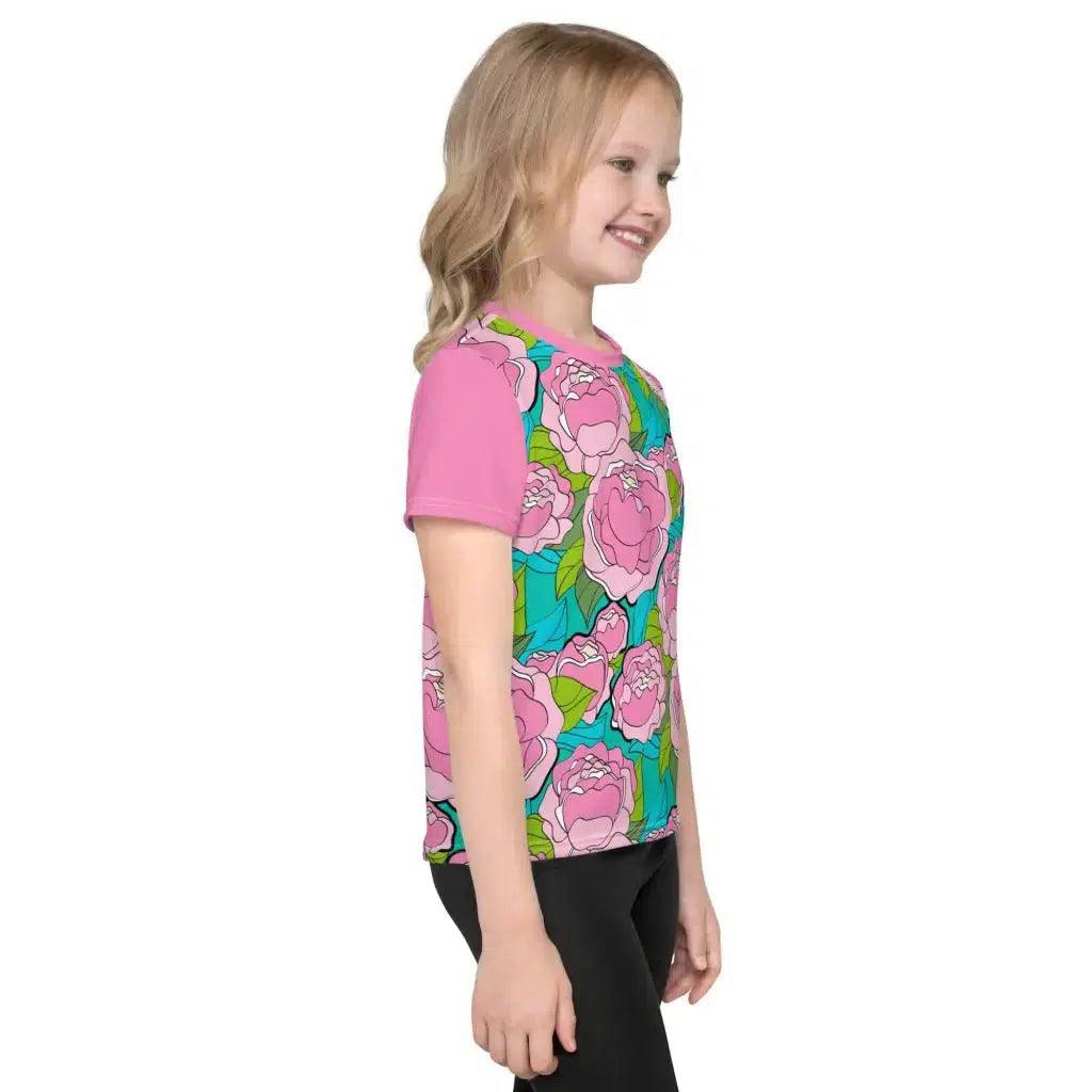 Kids' T-Shirt - BE MY ONLY pink turquoise - Bold Pink Peonies Print