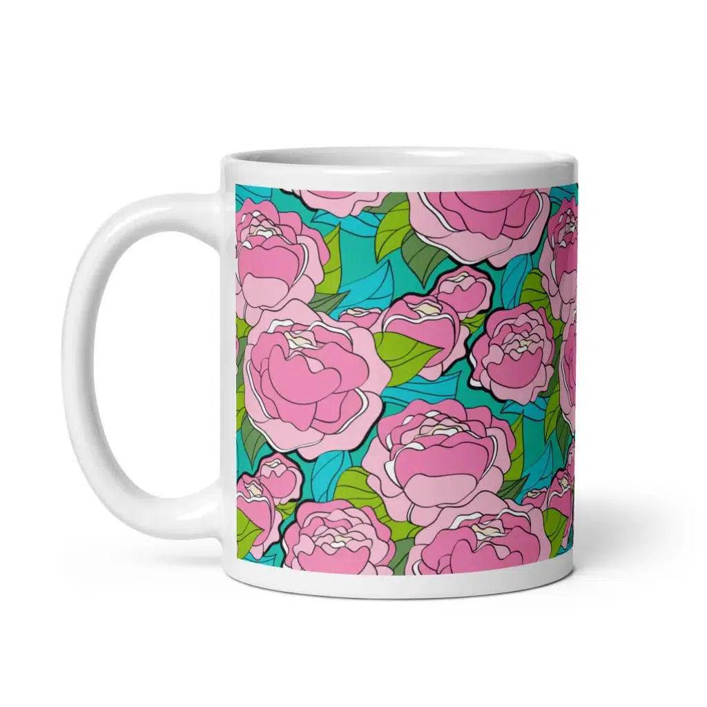 Mug - BE MY ONLY pink turquoise - Bold Pink Peonies Print