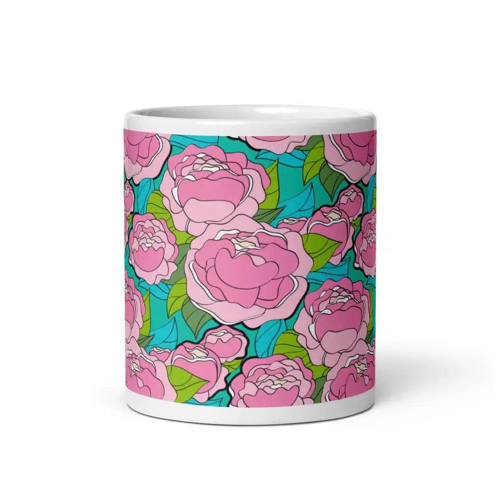 Mug - BE MY ONLY pink turquoise - Bold Pink Peonies Print