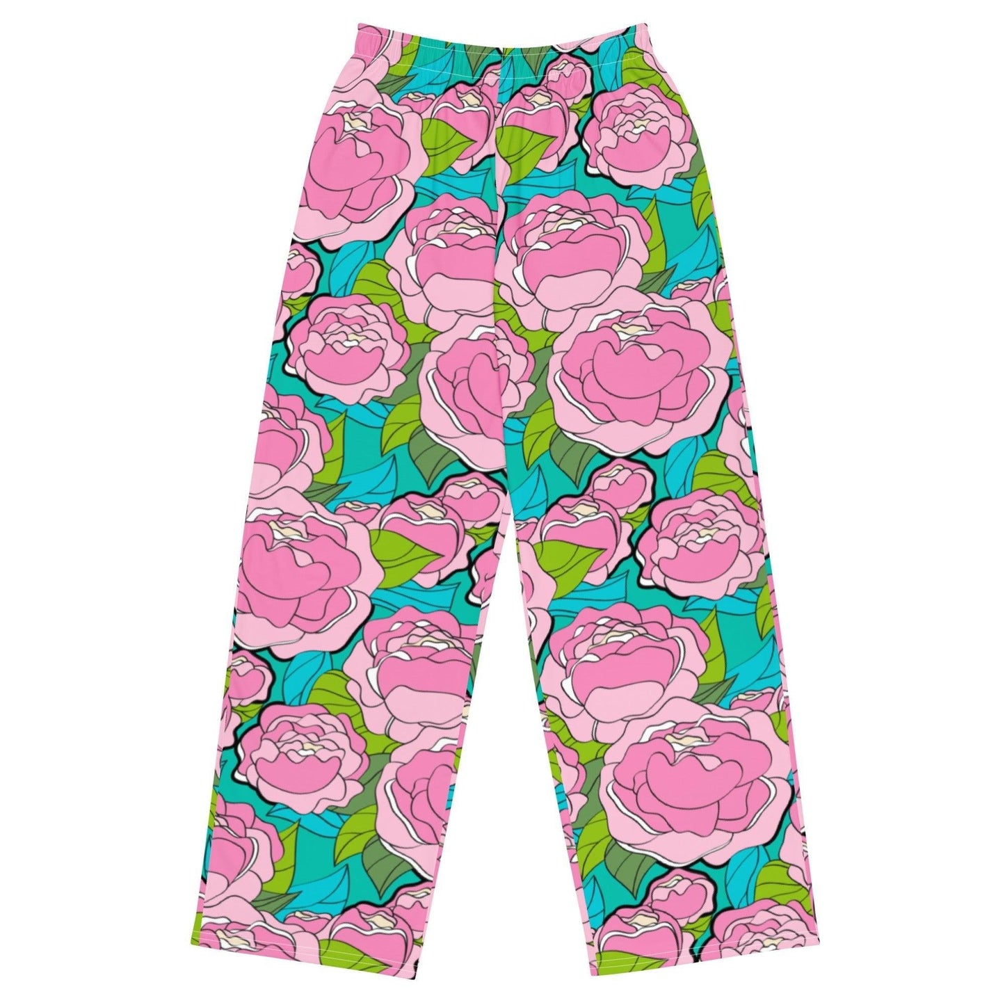 Pants - BE MY ONLY pink turquoise - Bold Pink Peonies Print