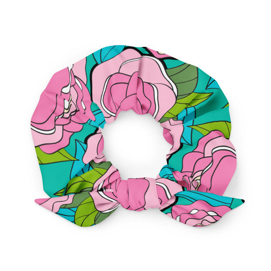 Scrunchie - BE MY ONLY pink turquoise - Bold Pink Peonies Print