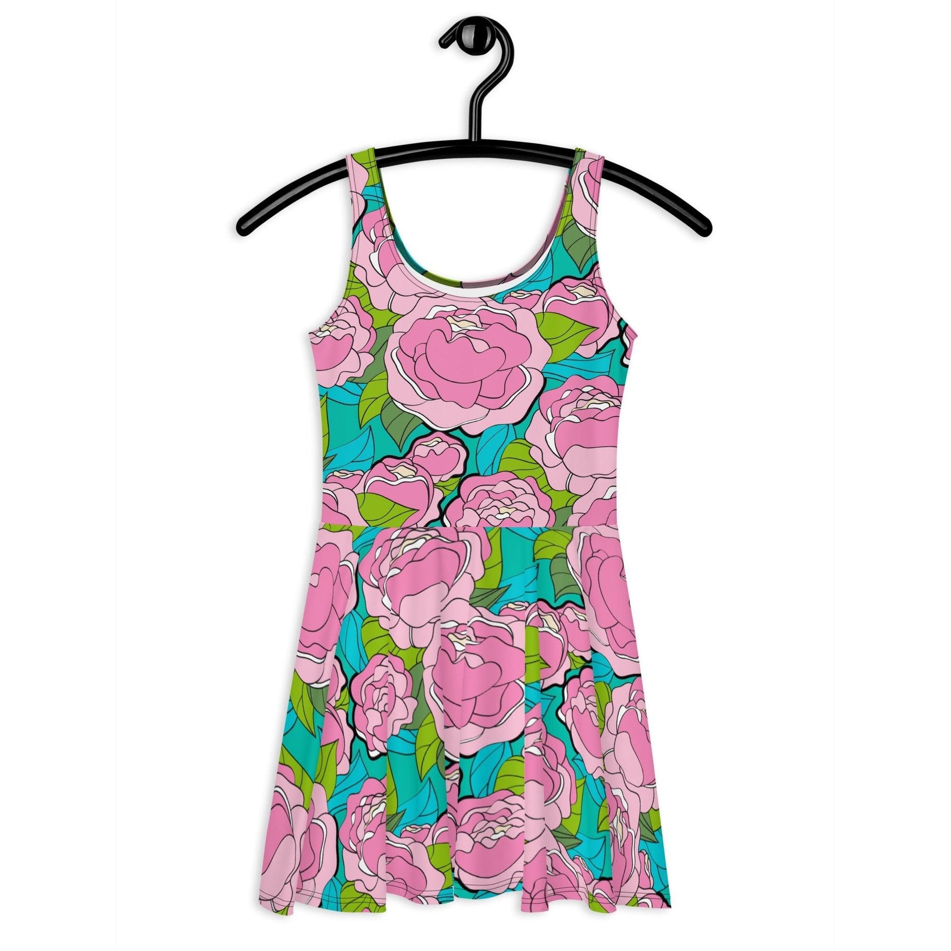 Skater Dress - BE MY ONLY pink turquoise - Bold Pink Peonies Print