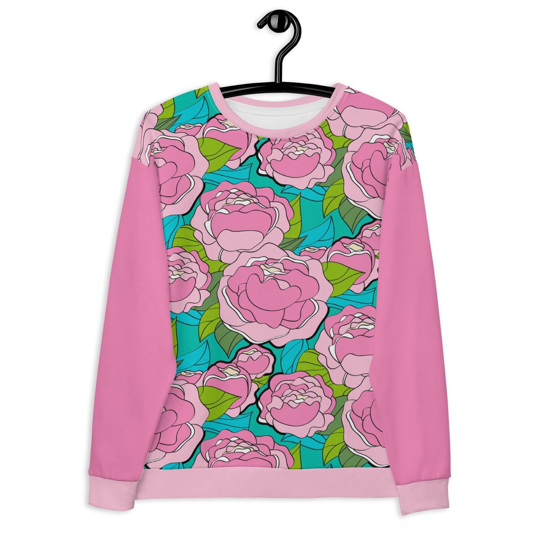 Sweatshirt - BE MY ONLY pink turquoise - Bold Pink Peonies Print