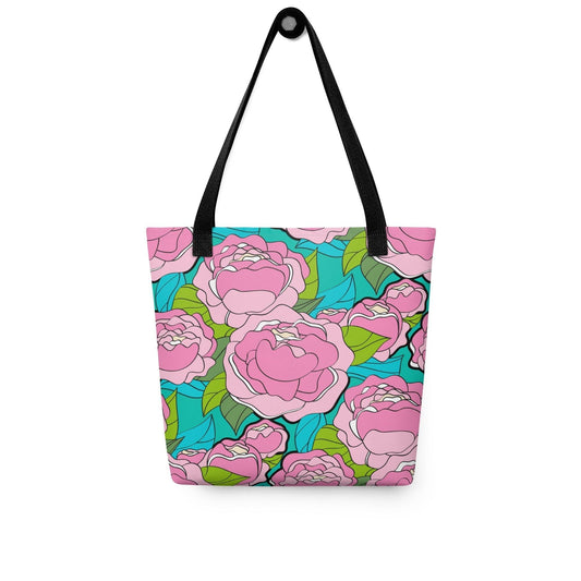 Tote Bag - BE MY ONLY pink turquoise - Bold Pink Peonies Print