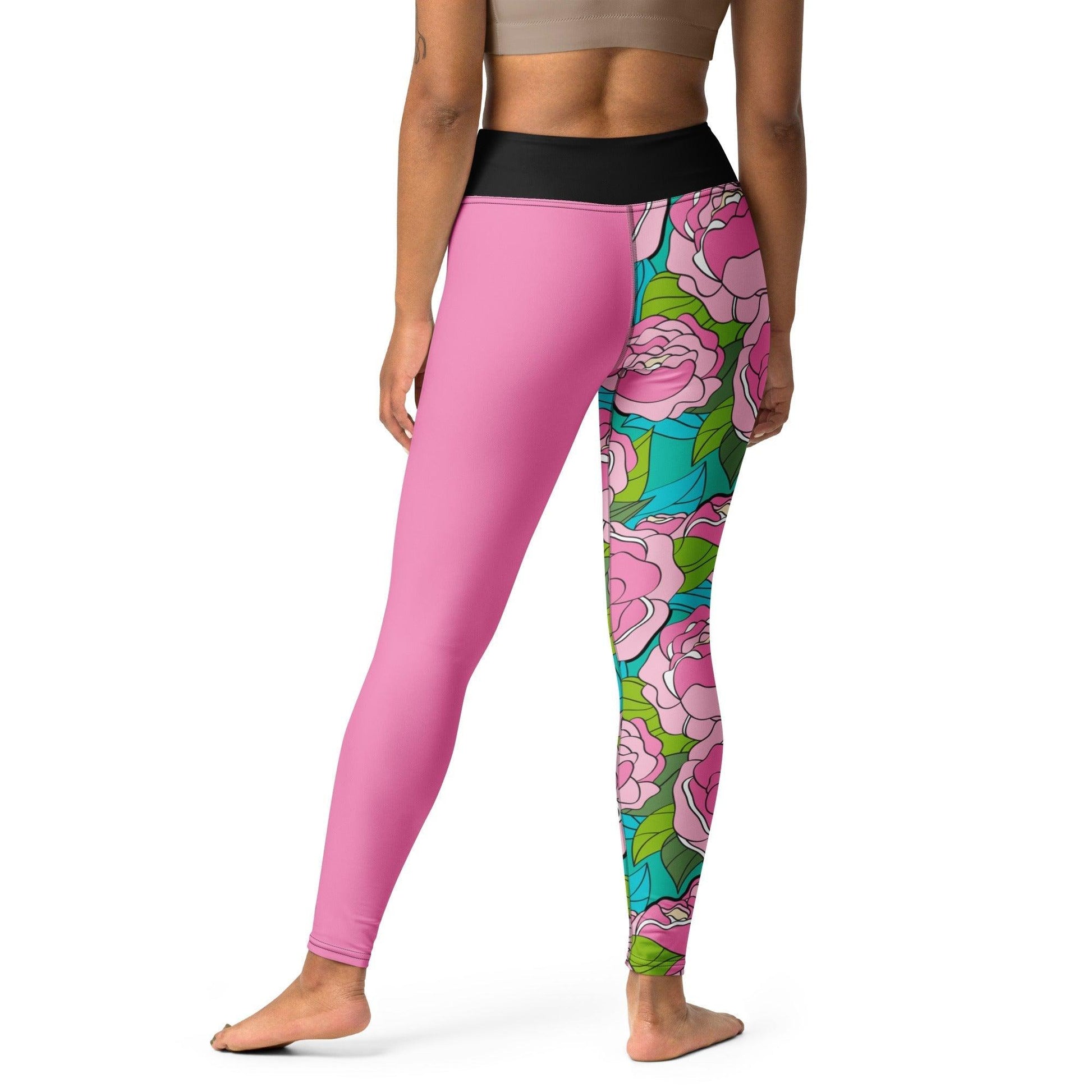 Yoga Leggings - BE MY ONLY pink turquoise - Bold Pink Peonies Print