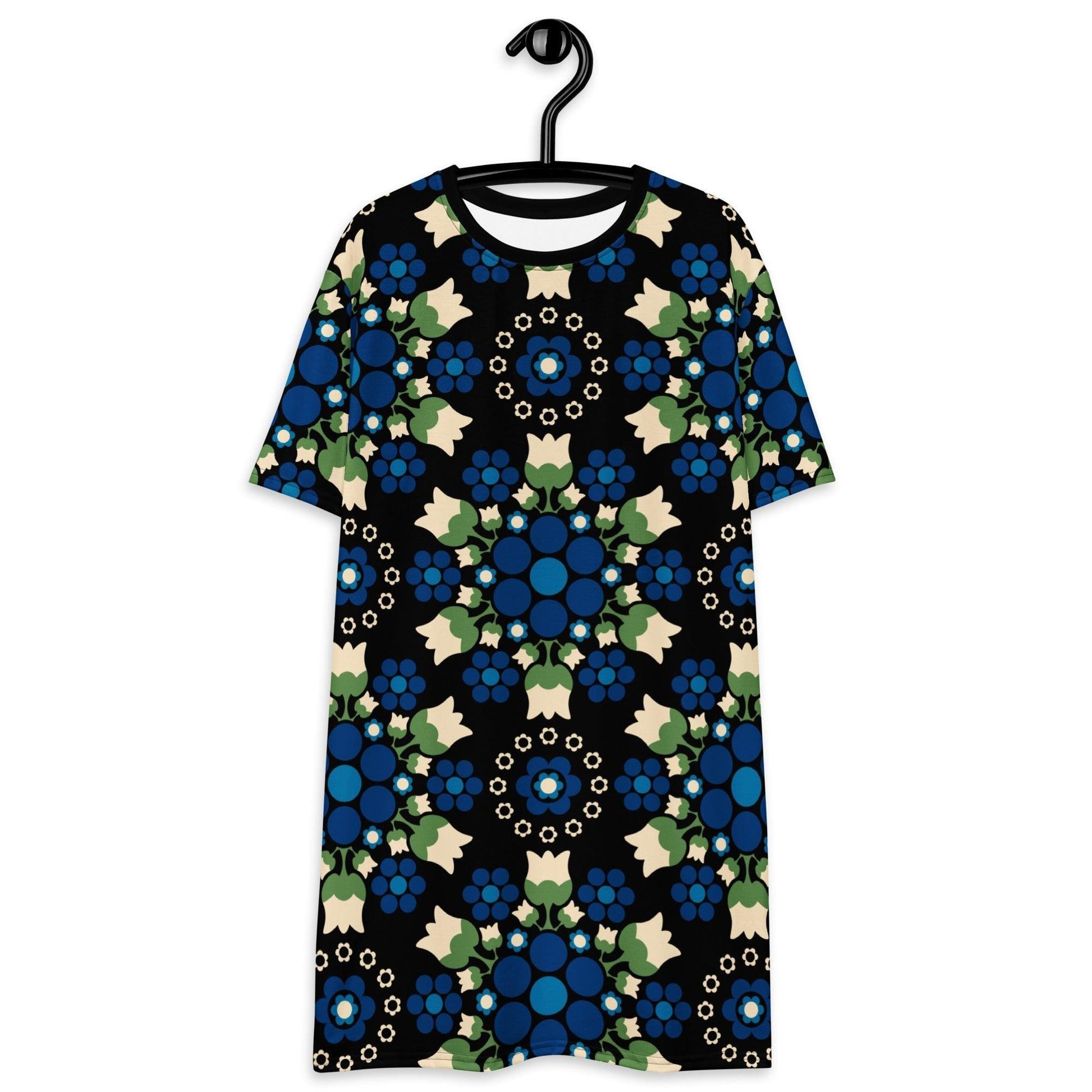 T-Shirt Dress - BERRY DANCE blue black - Fresh Berries and Delicate Flowers