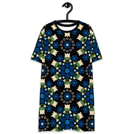 T-Shirt Dress - BERRY DANCE blue black - Fresh Berries and Delicate Flowers