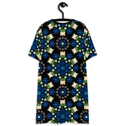 T-Shirt Dress - BERRY DANCE blue black - Fresh Berries and Delicate Flowers