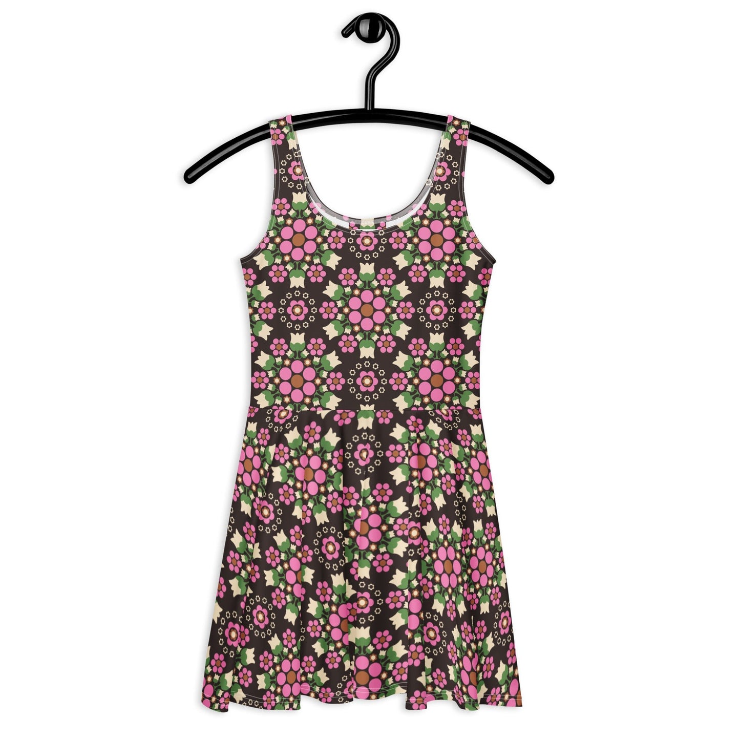 Skater Dress - BERRY DANCE pink brown - Fresh Berries and Delicate Flowers