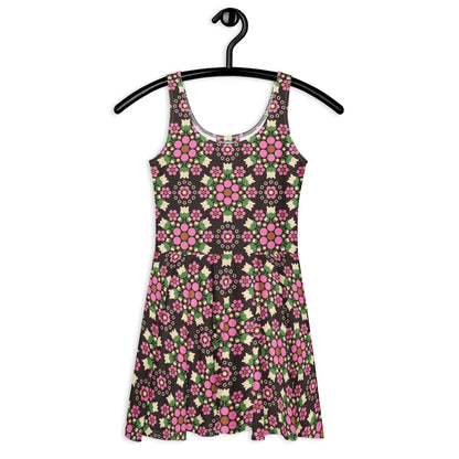 Skater Dress - BERRY DANCE pink brown - Fresh Berries and Delicate Flowers