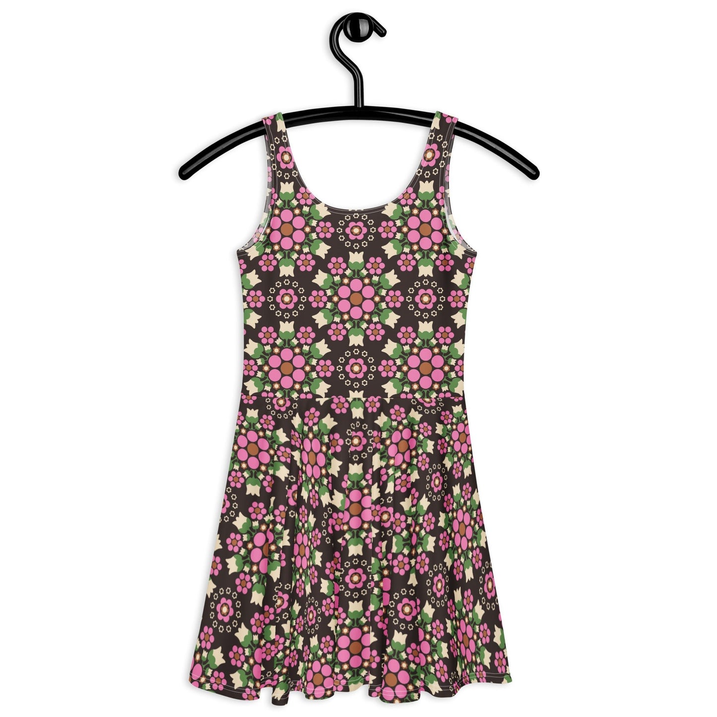 Skater Dress - BERRY DANCE pink brown - Fresh Berries and Delicate Flowers