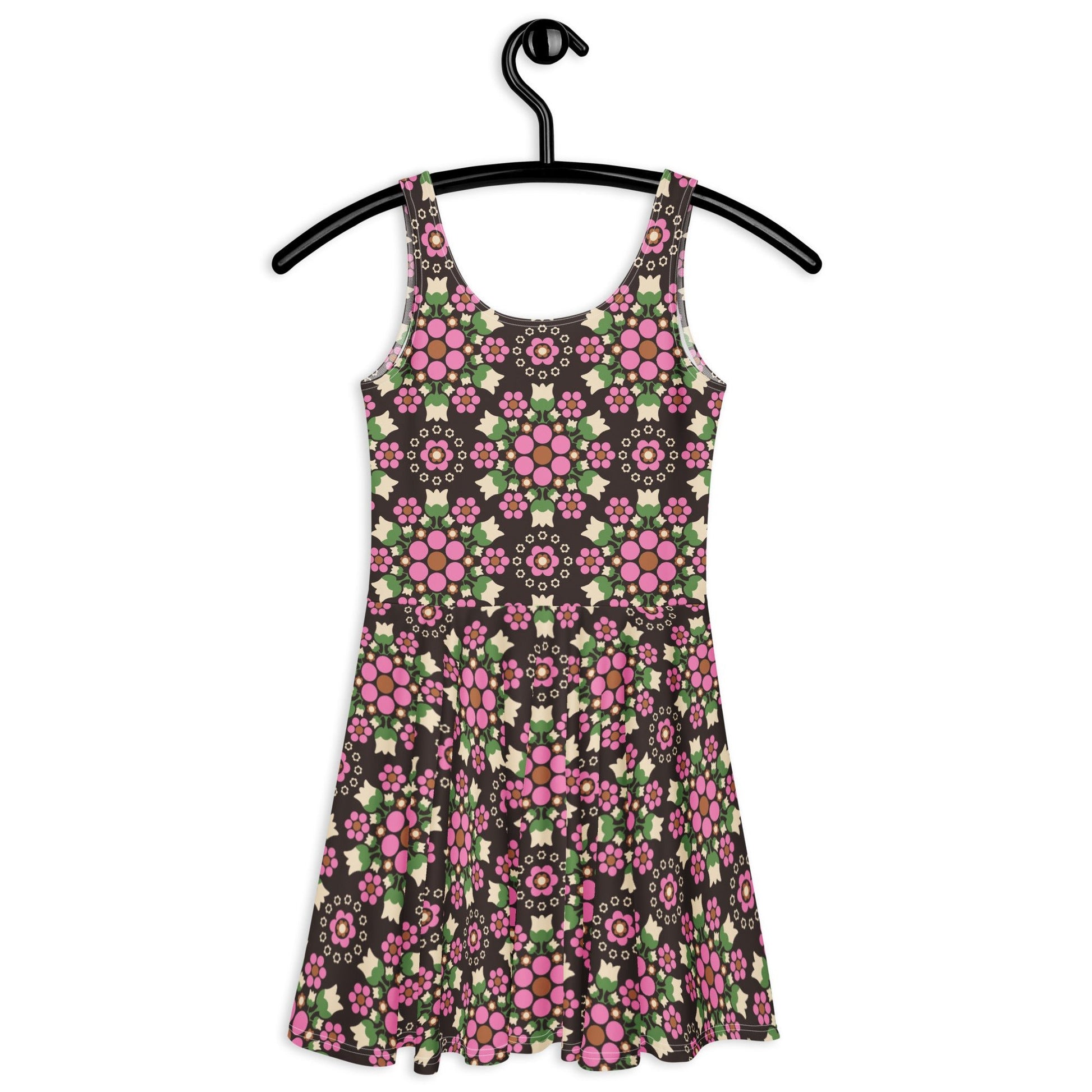 Skater Dress - BERRY DANCE pink brown - Fresh Berries and Delicate Flowers