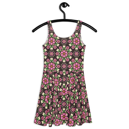 Skater Dress - BERRY DANCE pink brown - Fresh Berries and Delicate Flowers