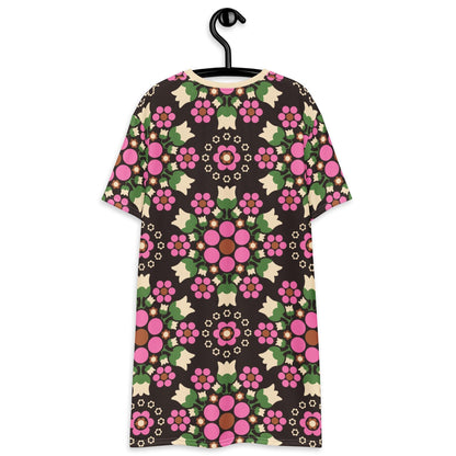 T-Shirt Dress - BERRY DANCE pink brown - Fresh Berries and Delicate Flowers