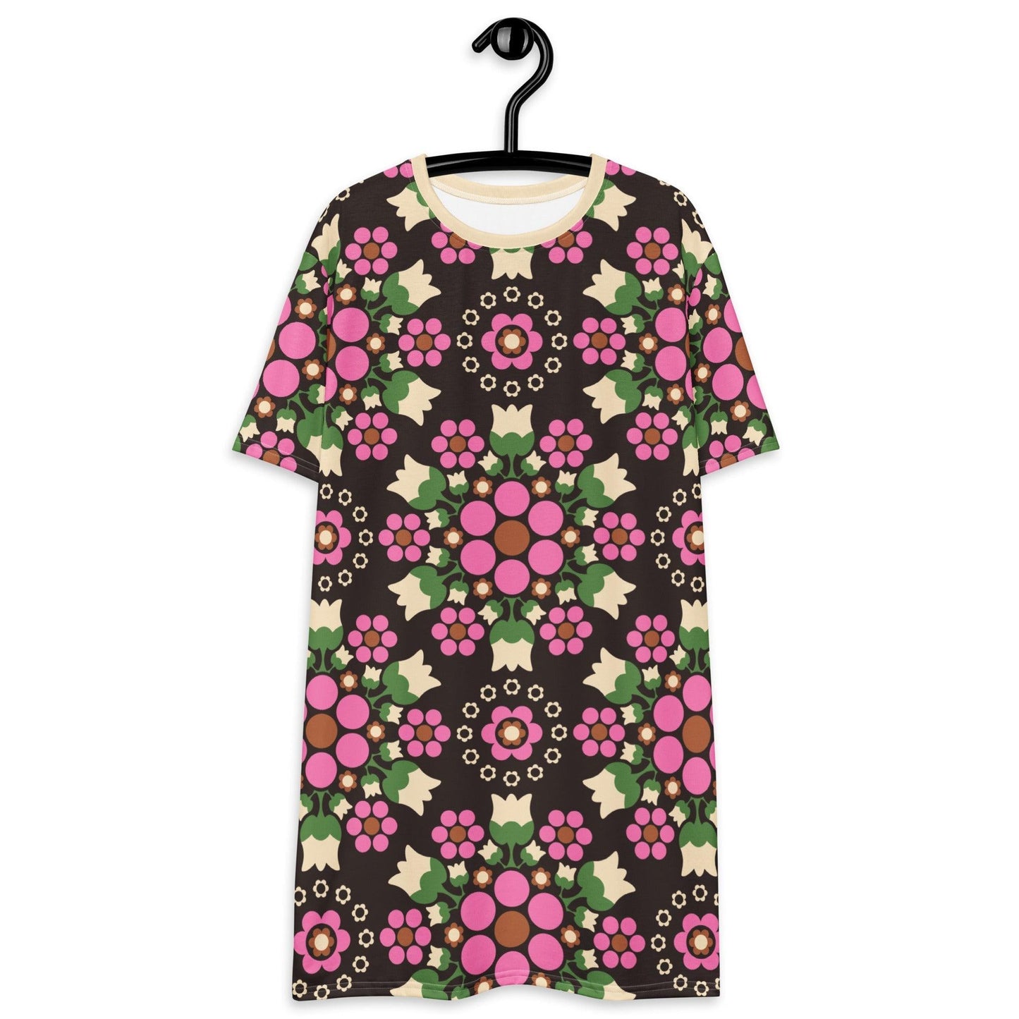 T-Shirt Dress - BERRY DANCE pink brown - Fresh Berries and Delicate Flowers