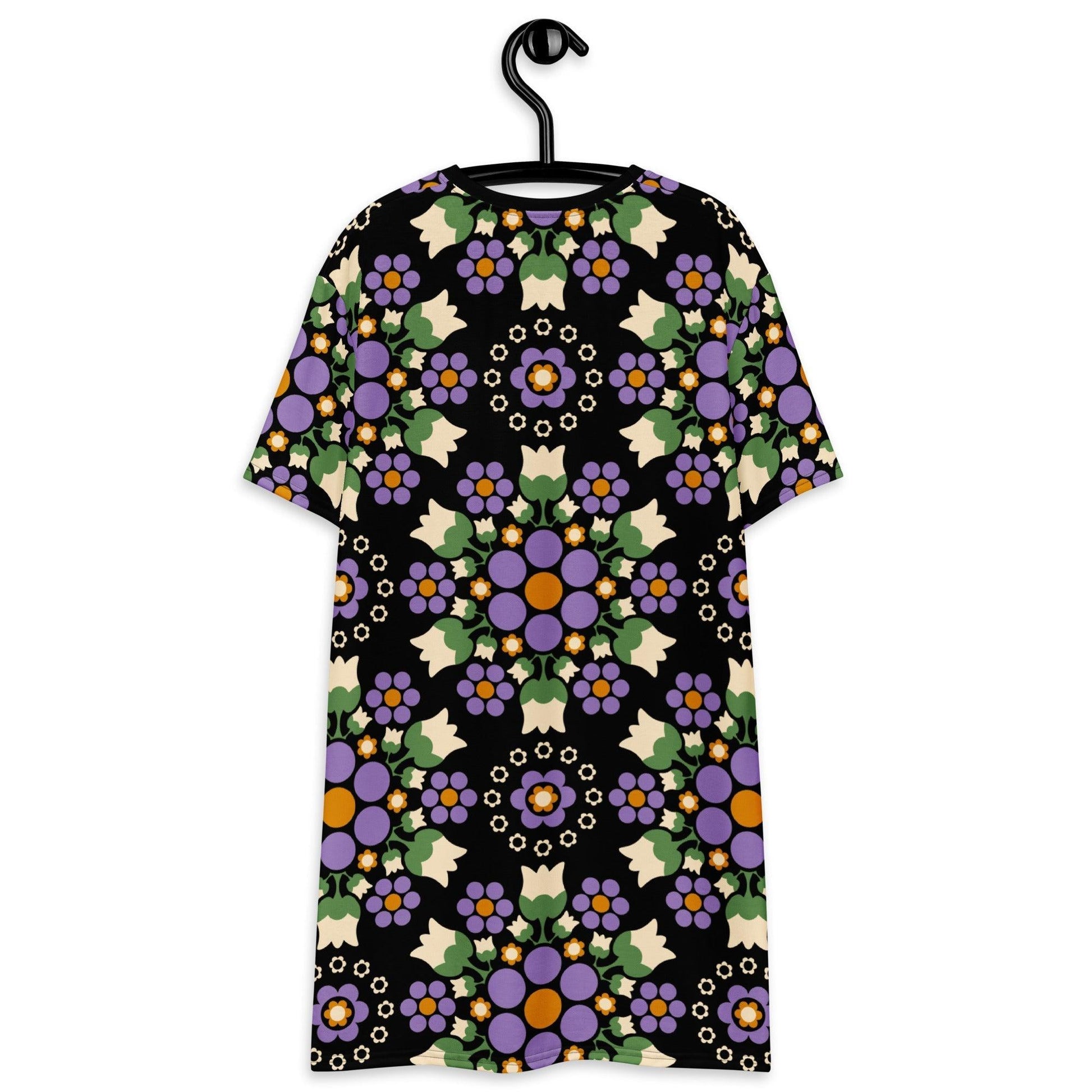 T-Shirt Dress - BERRY DANCE purple black - Fresh Berries and Delicate Flowers