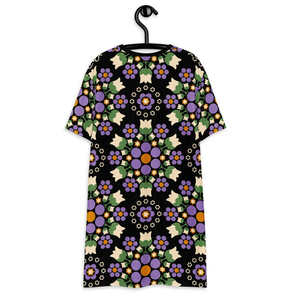 T-Shirt Dress - BERRY DANCE purple black - Fresh Berries and Delicate Flowers