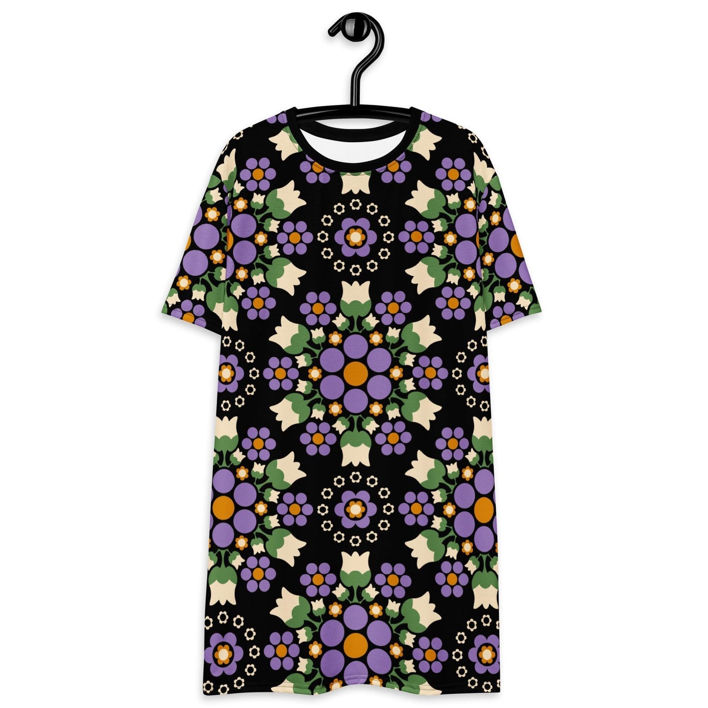 T-Shirt Dress - BERRY DANCE purple black - Fresh Berries and Delicate Flowers