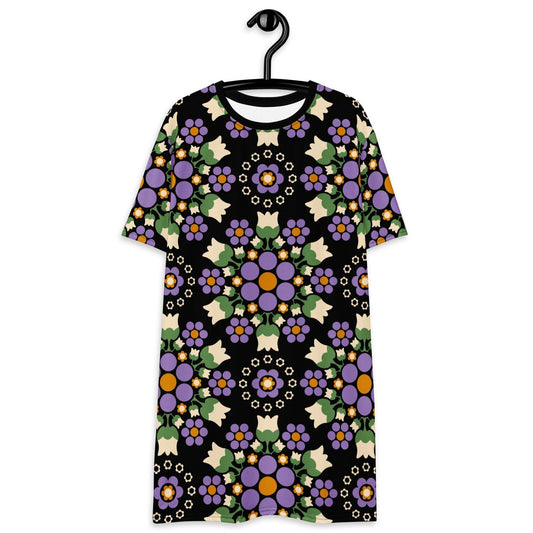 T-Shirt Dress - BERRY DANCE purple black - Fresh Berries and Delicate Flowers
