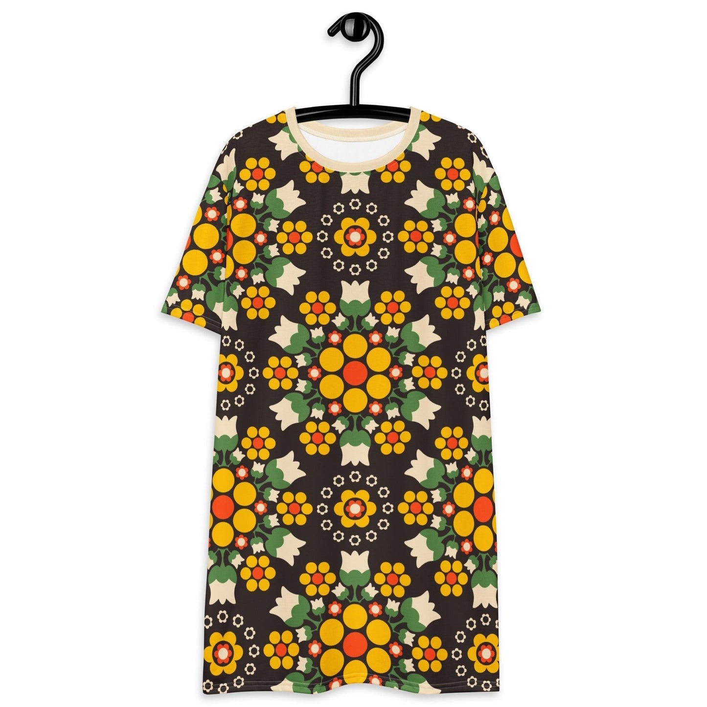 T-Shirt Dress - BERRY DANCE yellow brown - Fresh Berries and Delicate Flowers