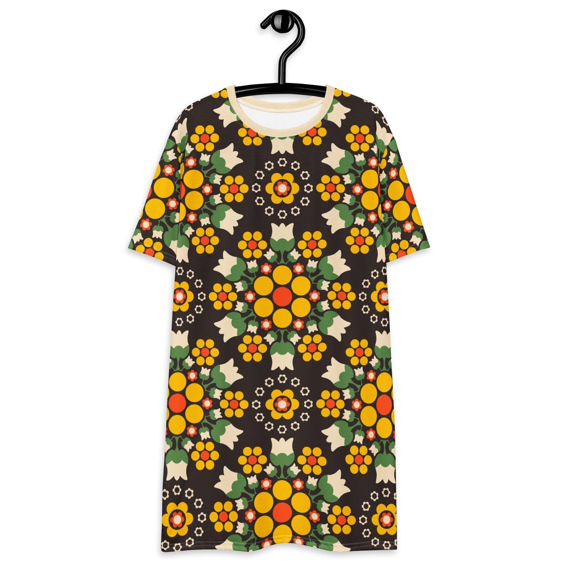 T-Shirt Dress - BERRY DANCE yellow brown - Fresh Berries and Delicate Flowers