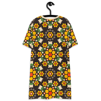 T-Shirt Dress - BERRY DANCE yellow brown - Fresh Berries and Delicate Flowers