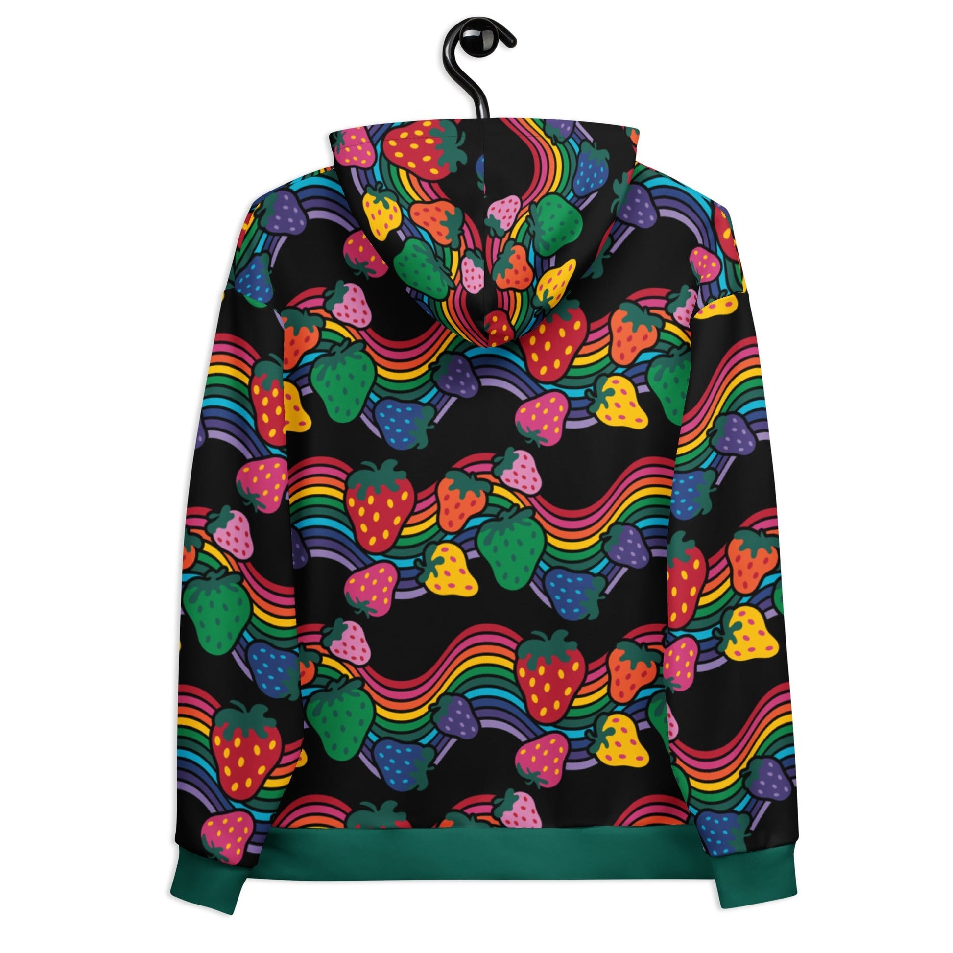 Hoodie - BERRYBOW black - Strawberry Rainbow Print