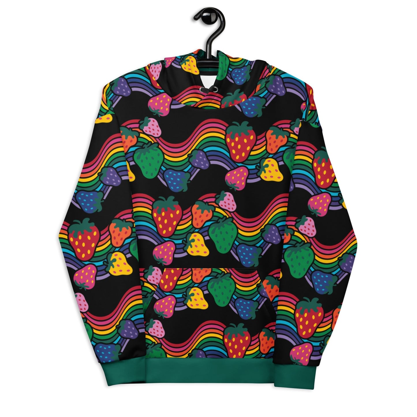 Hoodie - BERRYBOW black - Strawberry Rainbow Print