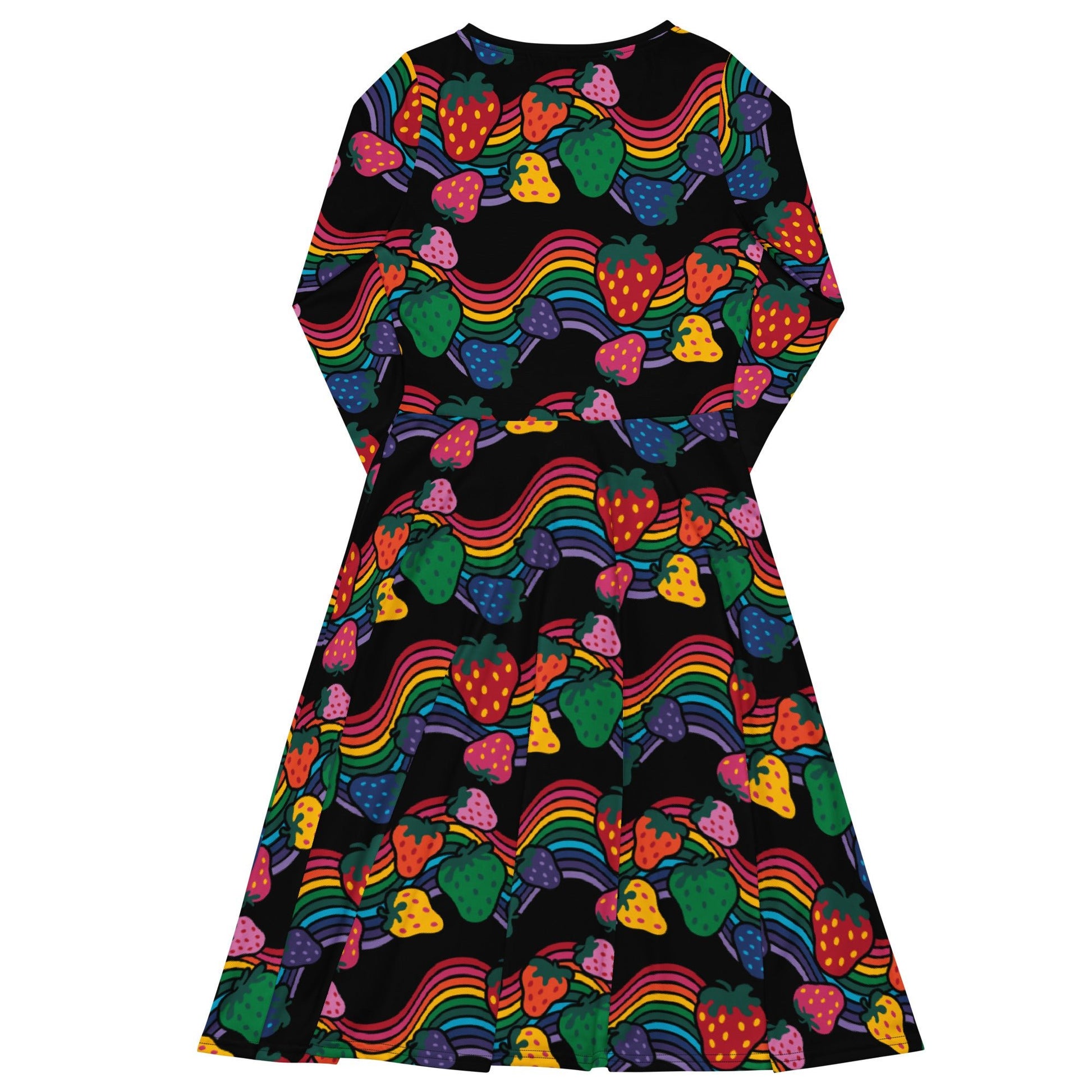 Midi Dress - BERRYBOW black - Strawberry Rainbow Print