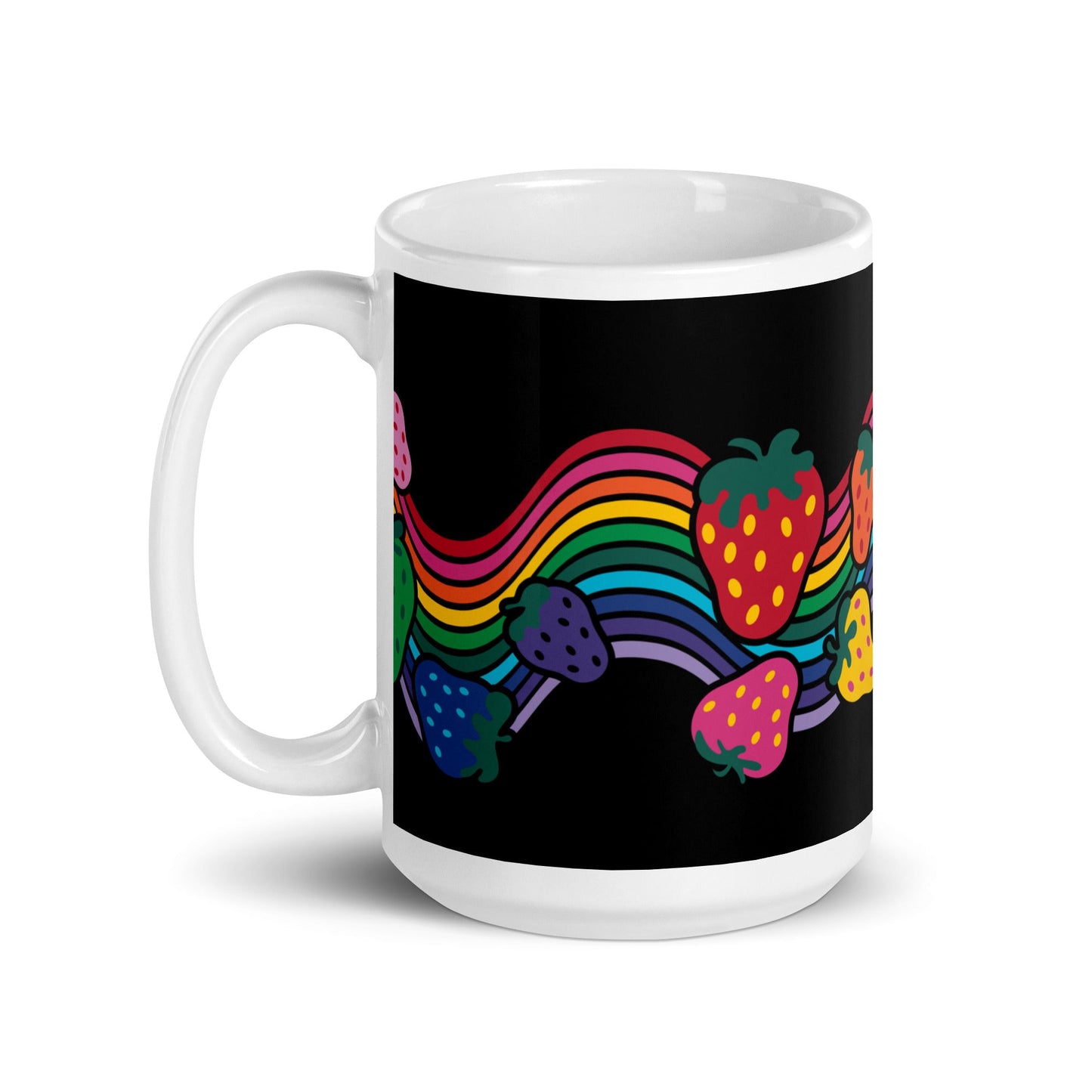 Mug - BERRYBOW black - Strawberry Rainbow Print