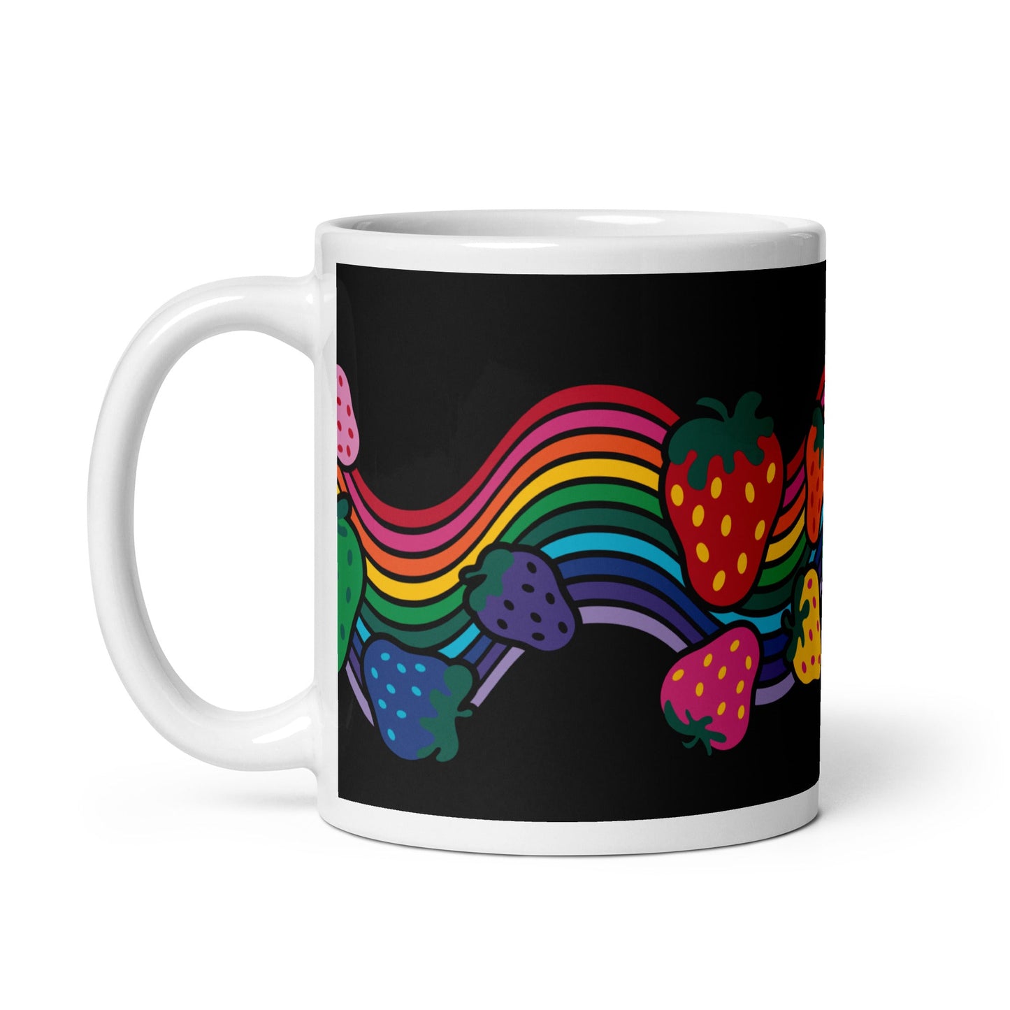 Mug - BERRYBOW black - Strawberry Rainbow Print