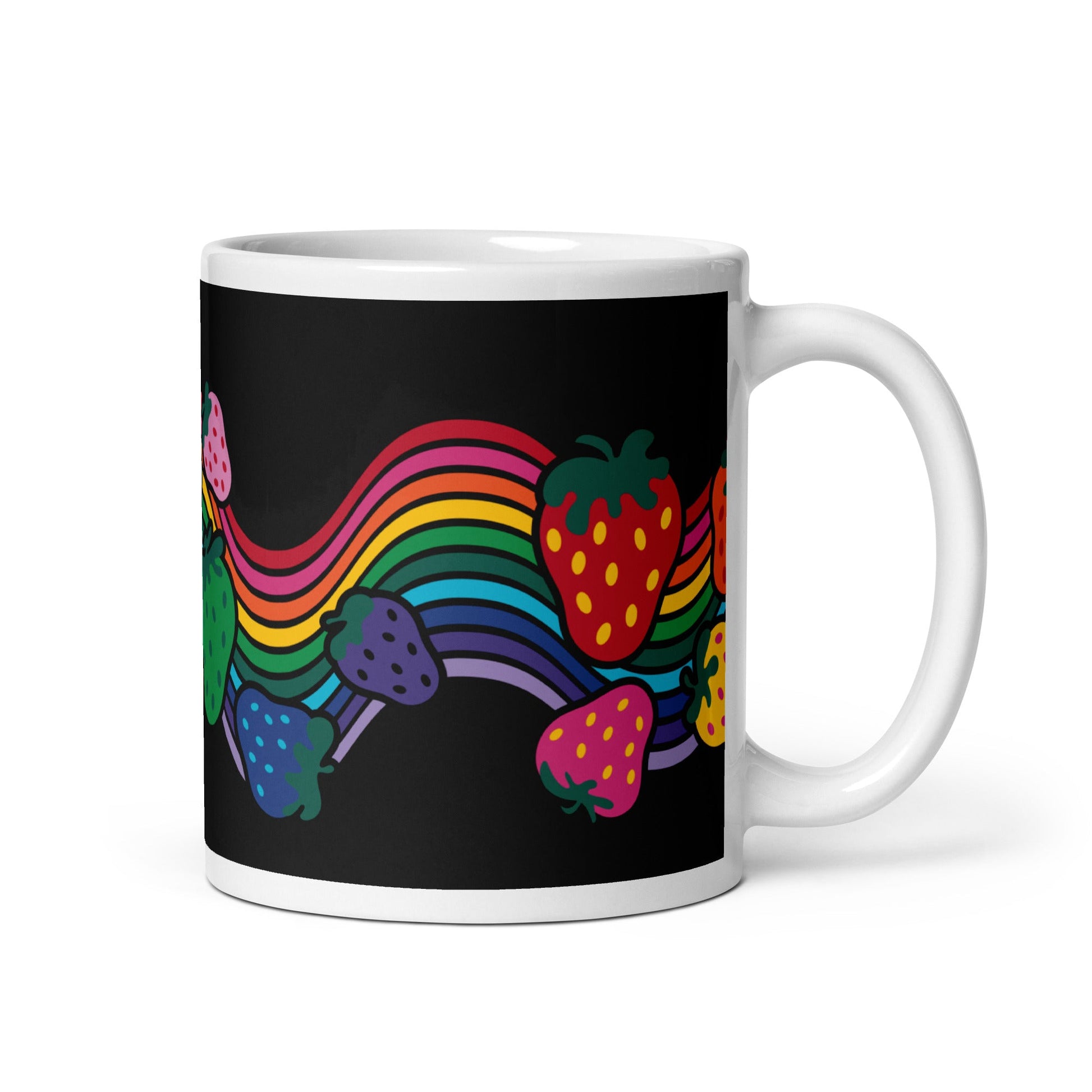 Mug - BERRYBOW black - Strawberry Rainbow Print