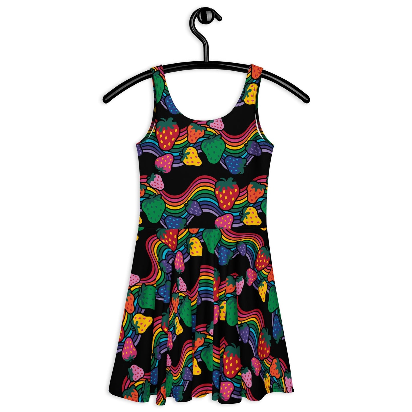 Skater Dress - BERRYBOW black - Strawberry Rainbow Print