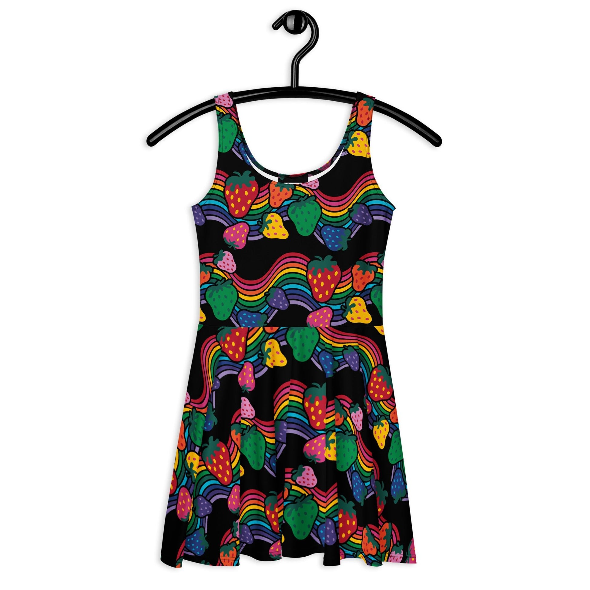 Skater Dress - BERRYBOW black - Strawberry Rainbow Print