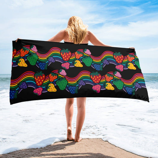 Towel - BERRYBOW black - Strawberry Rainbow Print