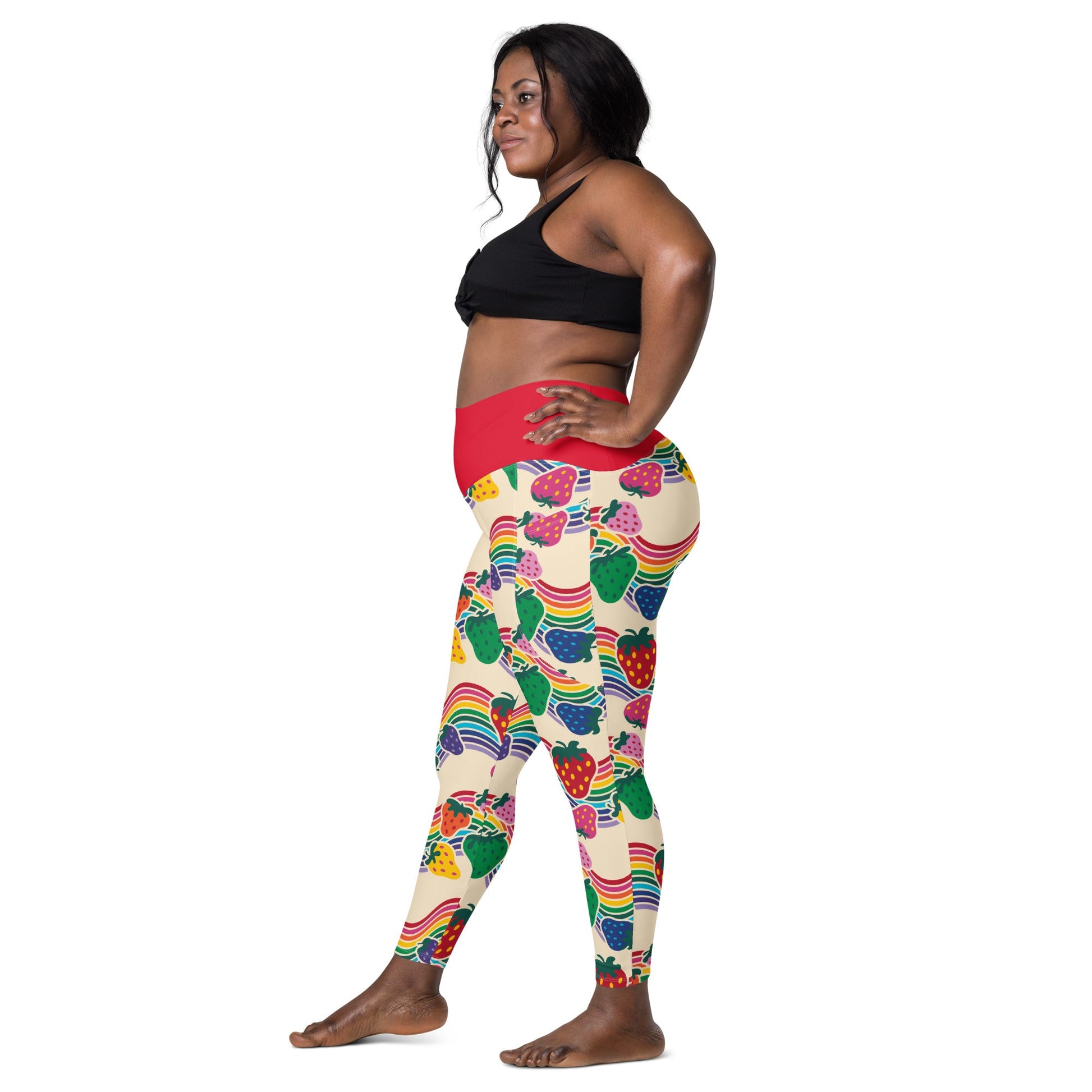 Leggings With Pockets - BERRYBOW light - Strawberry Rainbow Print