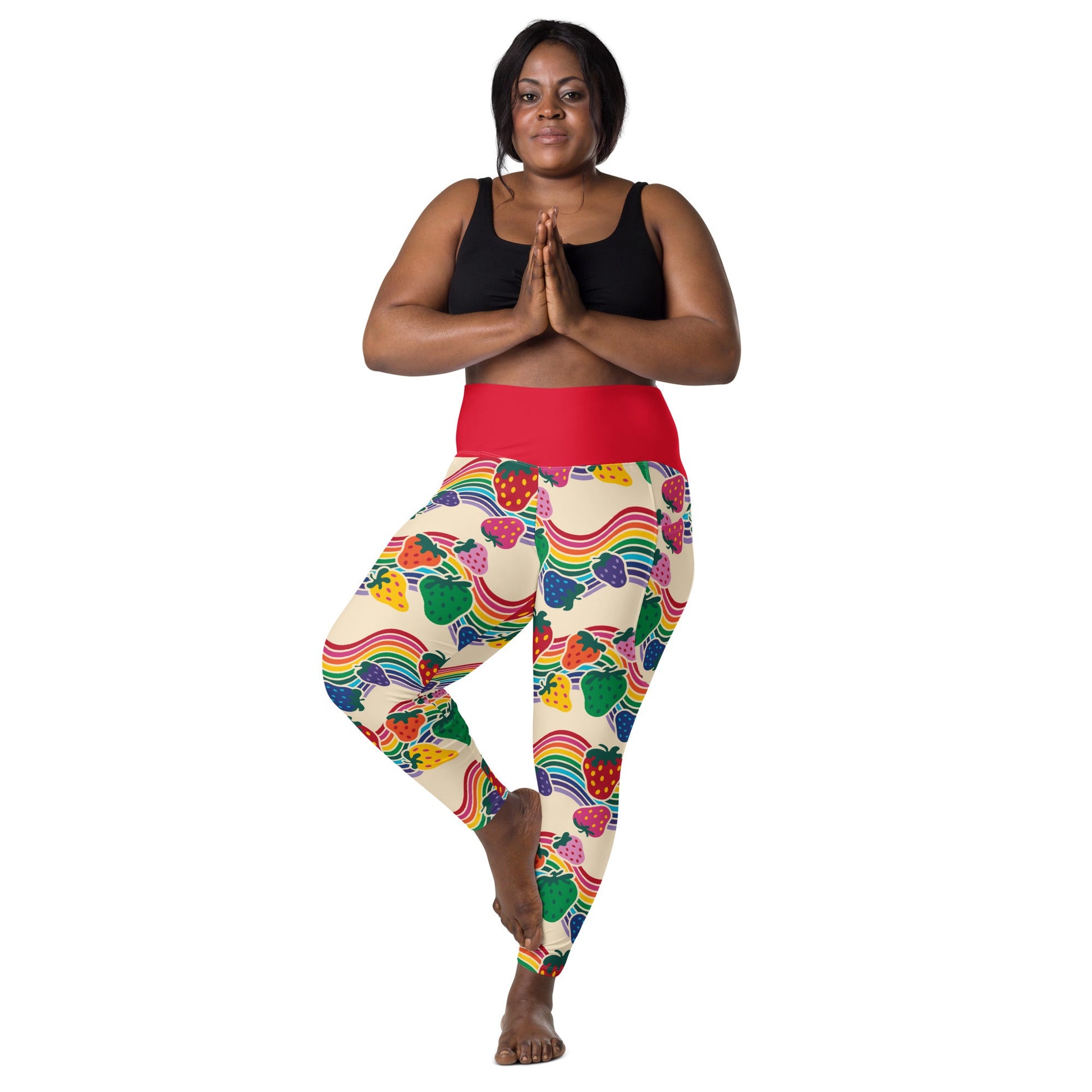 Leggings With Pockets - BERRYBOW light - Strawberry Rainbow Print