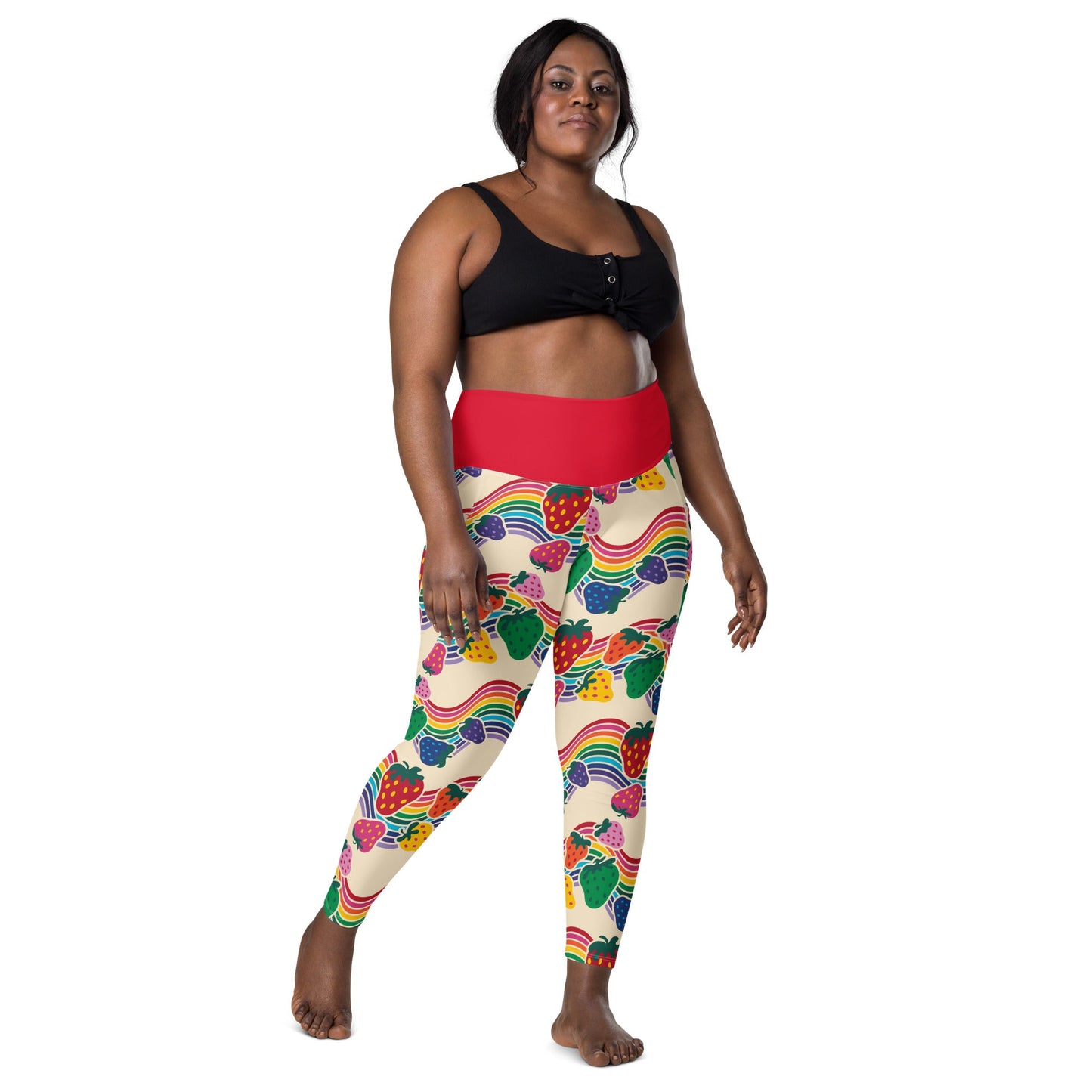 Leggings With Pockets - BERRYBOW light - Strawberry Rainbow Print