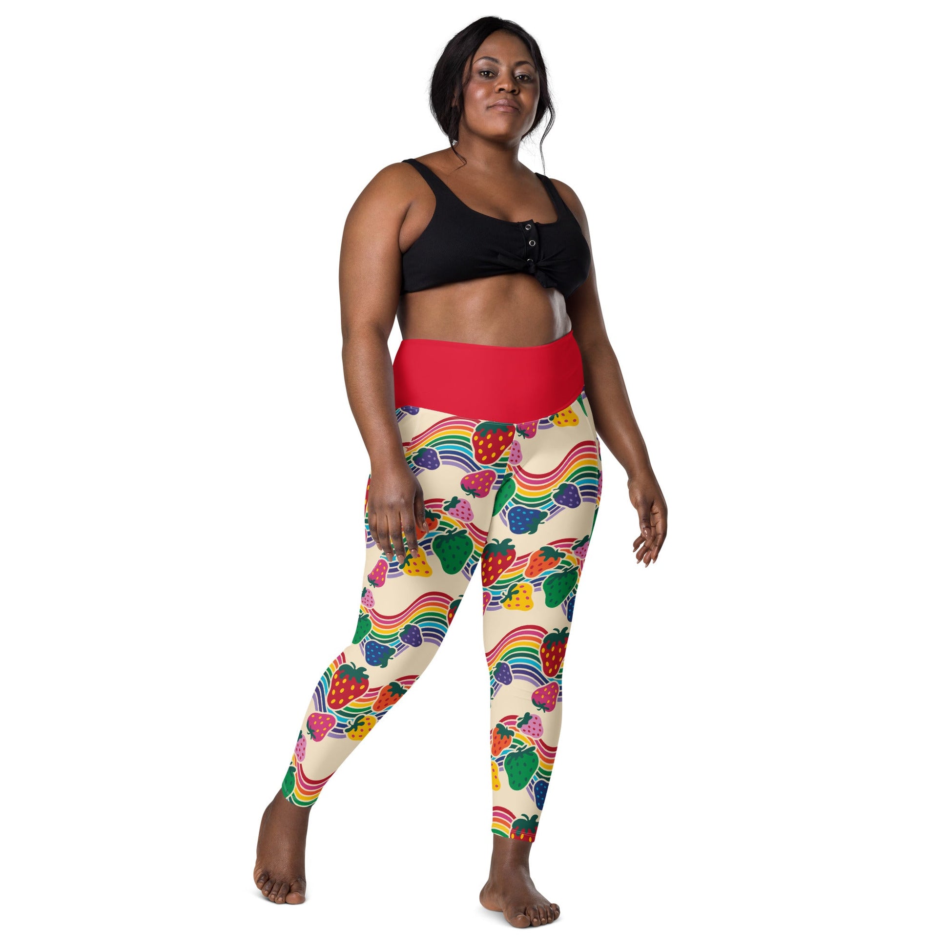 Leggings With Pockets - BERRYBOW light - Strawberry Rainbow Print