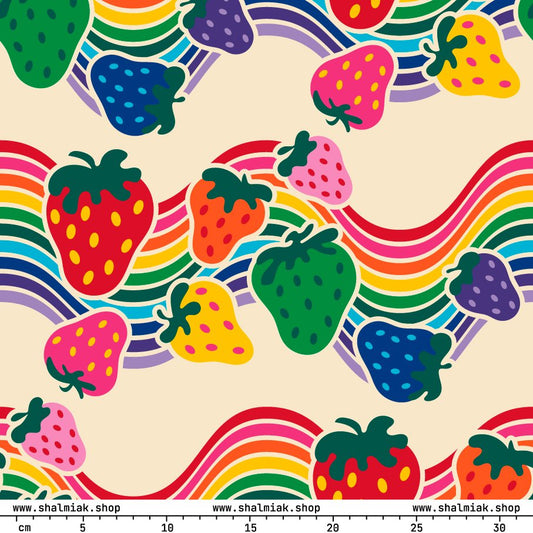 Fabric - BERRYBOW light - Strawberry Rainbow Print