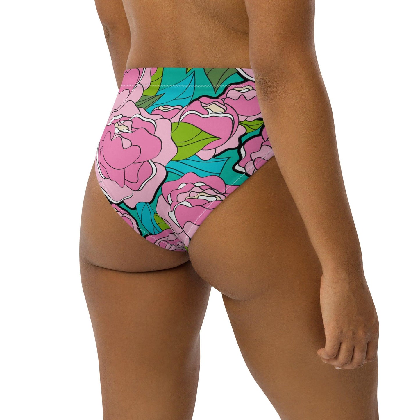 Bikini Bottom - BE MY ONLY pink turquoise - Bold Pink Peonies Print