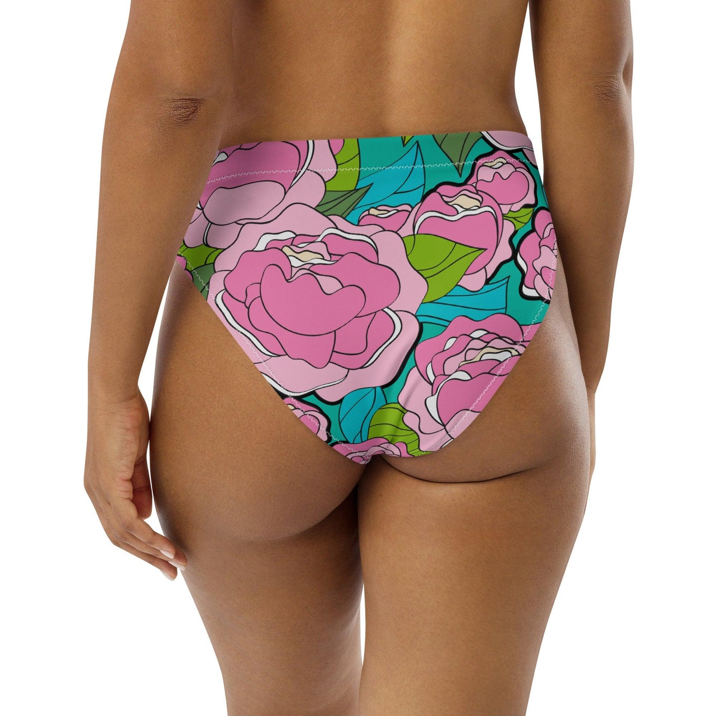 Bikini Bottom - BE MY ONLY pink turquoise - Bold Pink Peonies Print