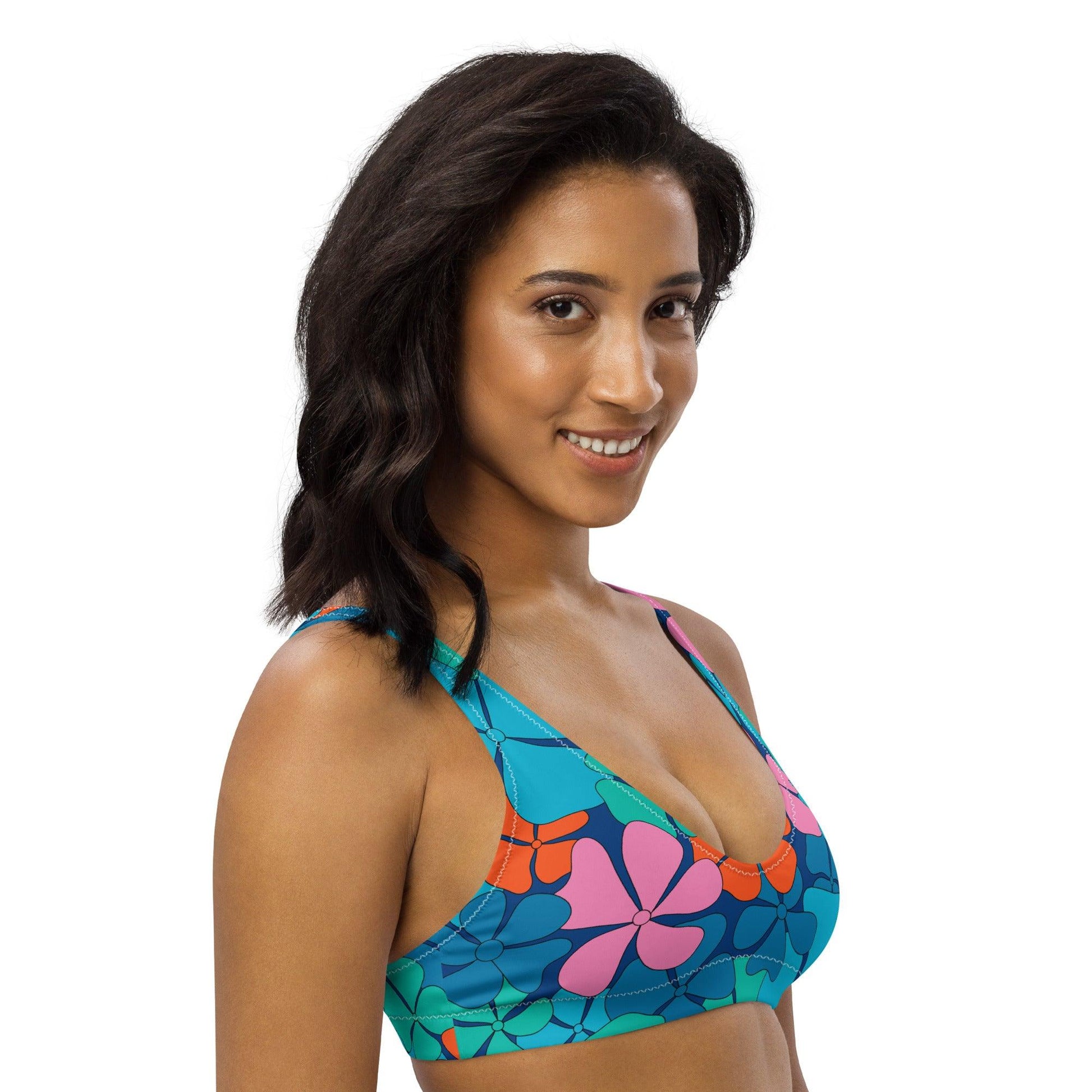 Bikini Top - ADELIE orange blue - Wild Floral Print