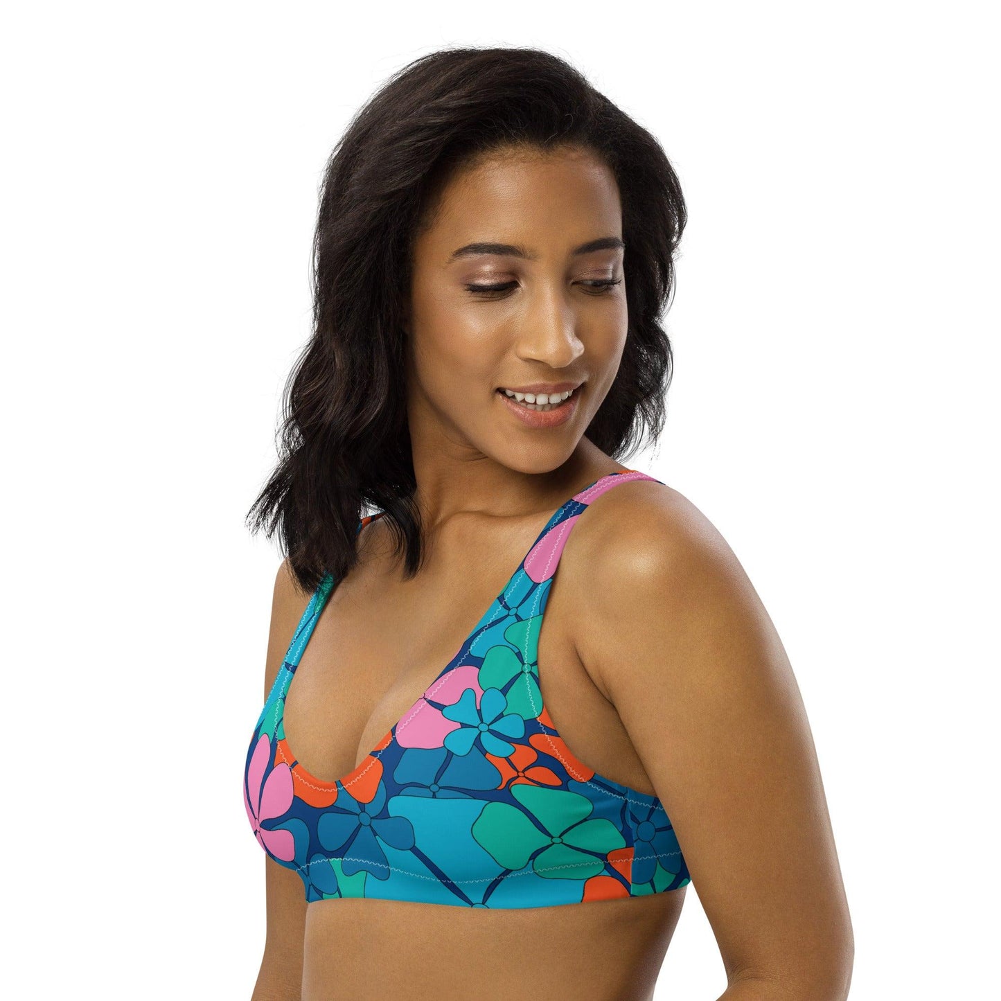 Bikini Top - ADELIE orange blue - Wild Floral Print